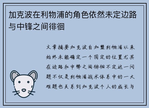 加克波在利物浦的角色依然未定边路与中锋之间徘徊 加克波在利物浦的角色依然未定边路与中锋之间徘徊